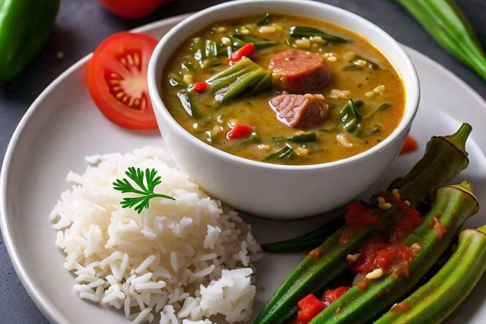 Okro soup and white rice