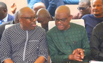 Governor Siminalayi Fubara and FCT Minister, Nyesom Wike. [X:@DeeOneAyekooto]