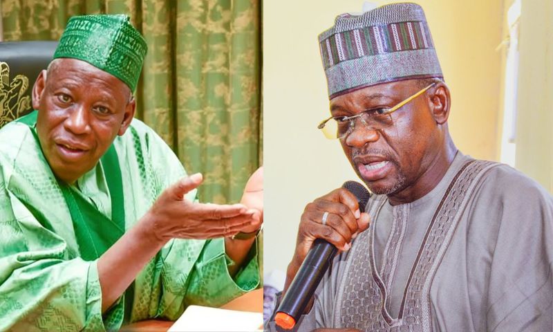 Left-Right: Hon. Ali Bukar Dalori, the Acting National Chairman of the APC and former Kano State Governor, Abdullahi Ganduje. [Facebook:Ali Bukar Dalori]