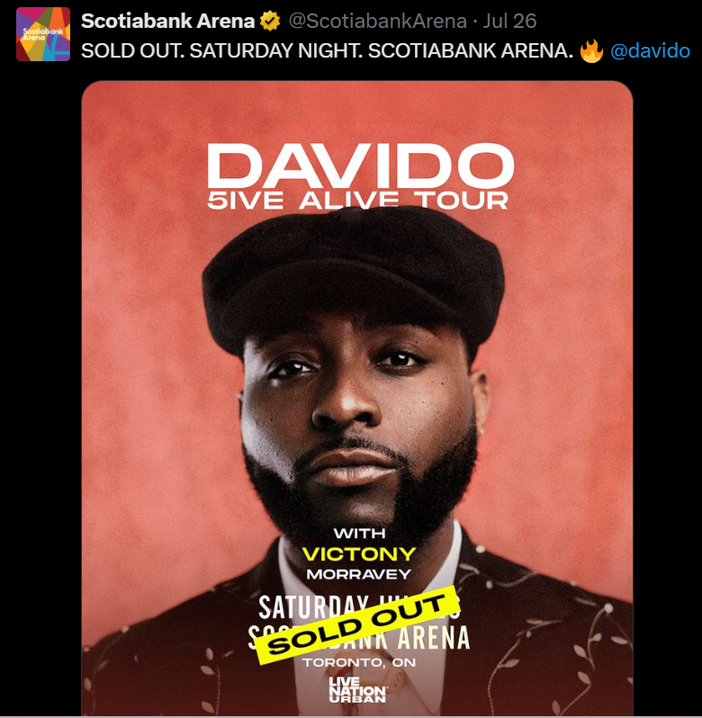 Davido sold out the Scotia Bank Arena for his 5 Alive concert