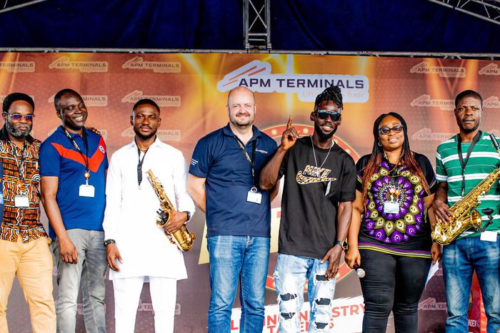 L-R: Chief Financial Officer, APM Terminals Nigeria, Courage Obadagbonyi; Head of Commercial, APM Terminals Apapa, Kayode Olufemi Daniel; third-place winner of “APM Terminals Got Talent”, Emmanuel Afolayan; Terminal Manager, APM Terminals Apapa, Steen ...