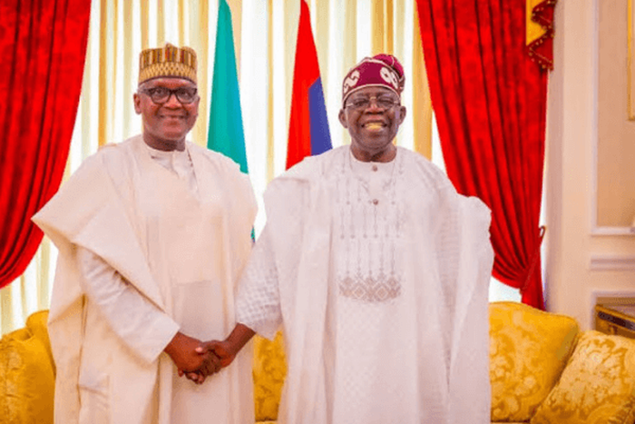 L-R: Africa's richest man, Aliko Dangote and President Bola Ahmed Tinubu. [BusinessDay]