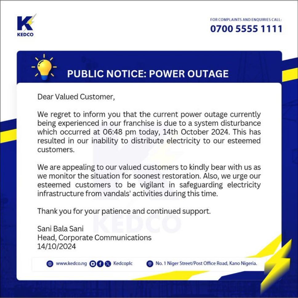 Kano Disco confirms the fall of the national grid.