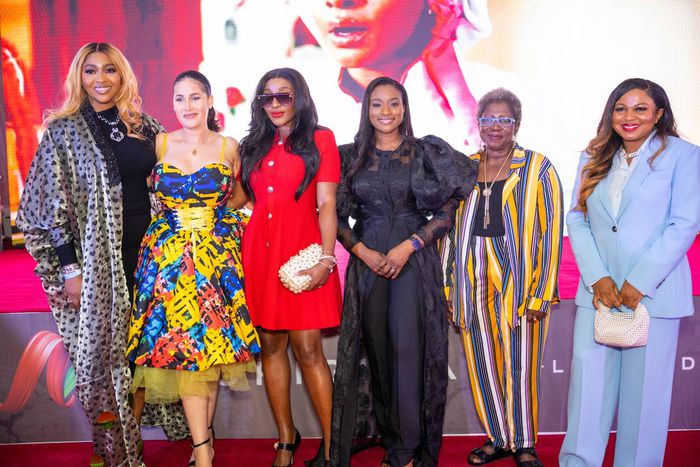L-R: Actress, Lillian Esoro; Executive Producer and Actress, Carolyna Hutchings; Executive Producer and Actress, Ini Edo; Executive Head, Content and Channels, West Africa at MultiChoice, Dr Busola Tejumola; Veteran Actress, Ayo Mogaji and Executive Pr...