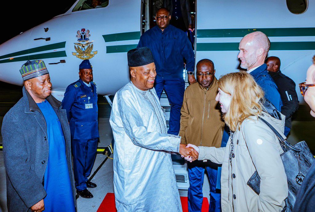 Vice President Kashim Shettima arrives in Sweden. [X, formerly Twitter]