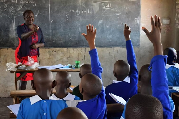 A teacher teaching in class