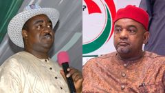 L-R: Former Benue State governor, Gabriel Suswam and PDP acting chairman, Umar Damagum. [Facebook]