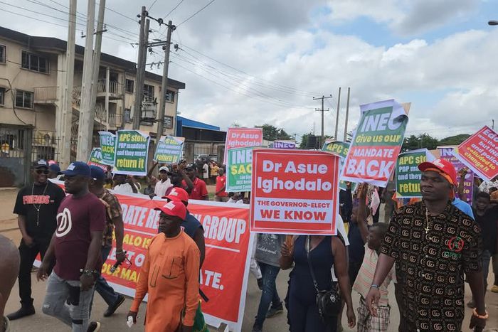 PDP leaders storm INEC office to protest Edo poll result, insist Ighodalo won  [NAN]