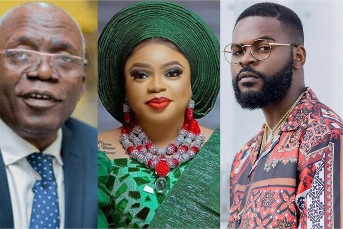 L-R: Human Rights lawyer, Femi Falana, Idris Okuneye aka  Bobrisky and Folarin Falana aka Falz.