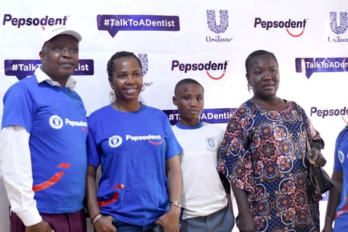 L-R: Program Coordinator, Senior Lecturer and Honorary Consultant (Community Dentistry) University of Medical Sciences, Ondo, Dr Augustine Edomwonyi; Brand Manager Pepsodent, Mary Akindola; Program Beneficiary, Akinbobola Taiwo; Program Beneficiary, Jo...