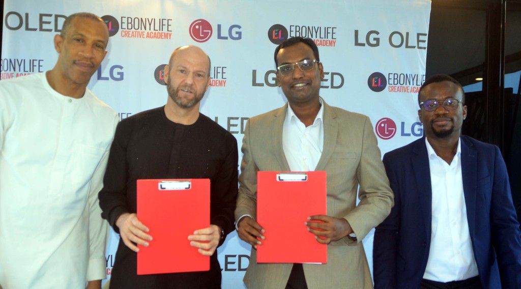 L-R: General Manager, Ebonylife Place, Mr. Michael Williams, Head of the Ebonylife Creative Academy, Mr. Drikus Volschenk,  Head Corporate Marketing, LG Electronics, Hari Elluru, Marketing Manager, LG Electronics, Mr. Paul Mba at the  LG Electronics an...