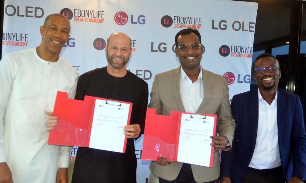 L-R: General Manager, Ebonylife Place, Mr. Michael Williams, Head of the Ebonylife Creative Academy, Mr. Drikus Volschenk,  Head Corporate Marketing, LG Electronics, Hari Elluru, Marketing Manager, LG Electronics, Mr. Paul Mba at the  LG Electronics an...