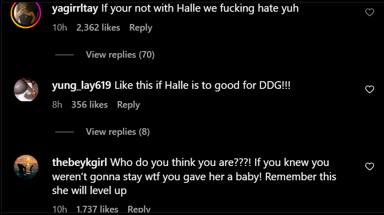 Reactions to DDG's post [Instagram/DDG]