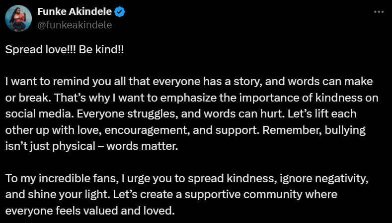 Funke Akindele shares an encouraging message [X/Funkeakindele]