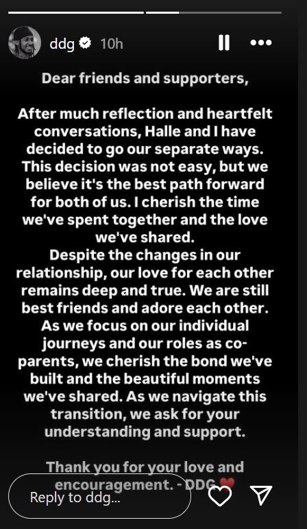 DDG's announcement post [instagram/DDG]