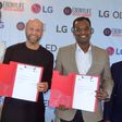 L-R: General Manager, Ebonylife Place, Mr. Michael Williams, Head of the Ebonylife Creative Academy, Mr. Drikus Volschenk,  Head Corporate Marketing, LG Electronics, Hari Elluru, Marketing Manager, LG Electronics, Mr. Paul Mba at the  LG Electronics an...