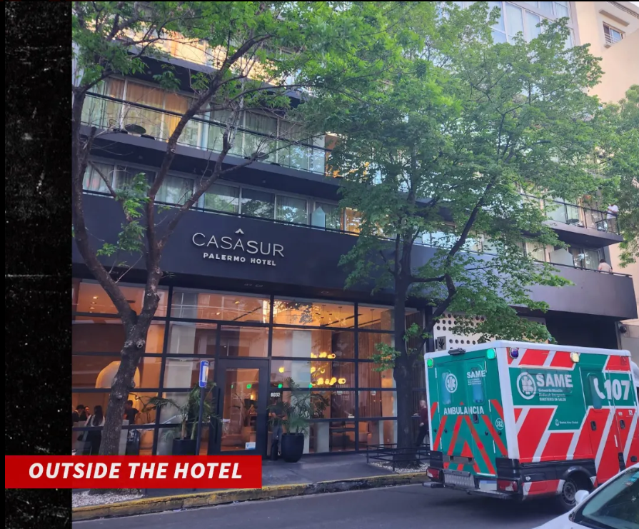 The police and ambulance sealed off the scene at the hotel [TMZ]