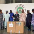 Amb. Michael Freeman donating water machines at the Ministry of Foreign Affairs on Friday in Abuja [NAN]