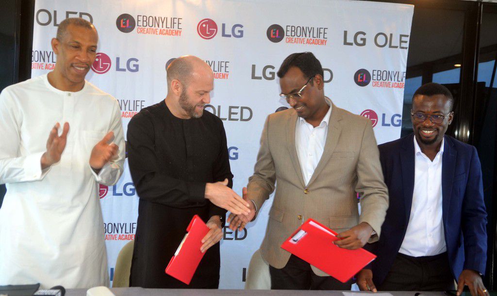 L-R: General Manager, Ebonylife Place, Mr. Michael Williams, Head of the Ebonylife Creative Academy, Mr. Drikus Volschenk,  Head Corporate Marketing, LG Electronics, Hari Elluru, Marketing Manager, LG Electronics, Mr. Paul Mba at the  LG Electronics an...