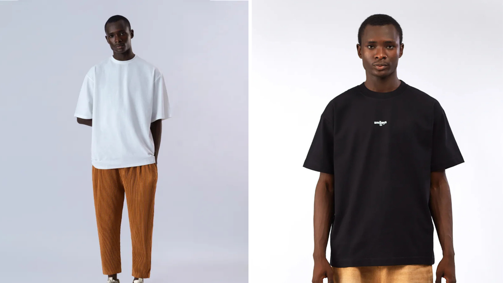 Smileys Pleated Trouser (Left) Loose Shirt Black (Right)