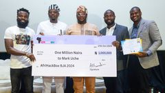 L-R: Suwebatu AB CEO, Paul John; Representative of SGF of the Federation, Arnold Agure-Dam; Commissioner for Wealth Creation and Employment, Lagos State, Hon. Akinyemi Bankole Ajigbotafe;  CO-Founder and CEO Just Unsecure and AfriHackBox, Babatunde Ani...