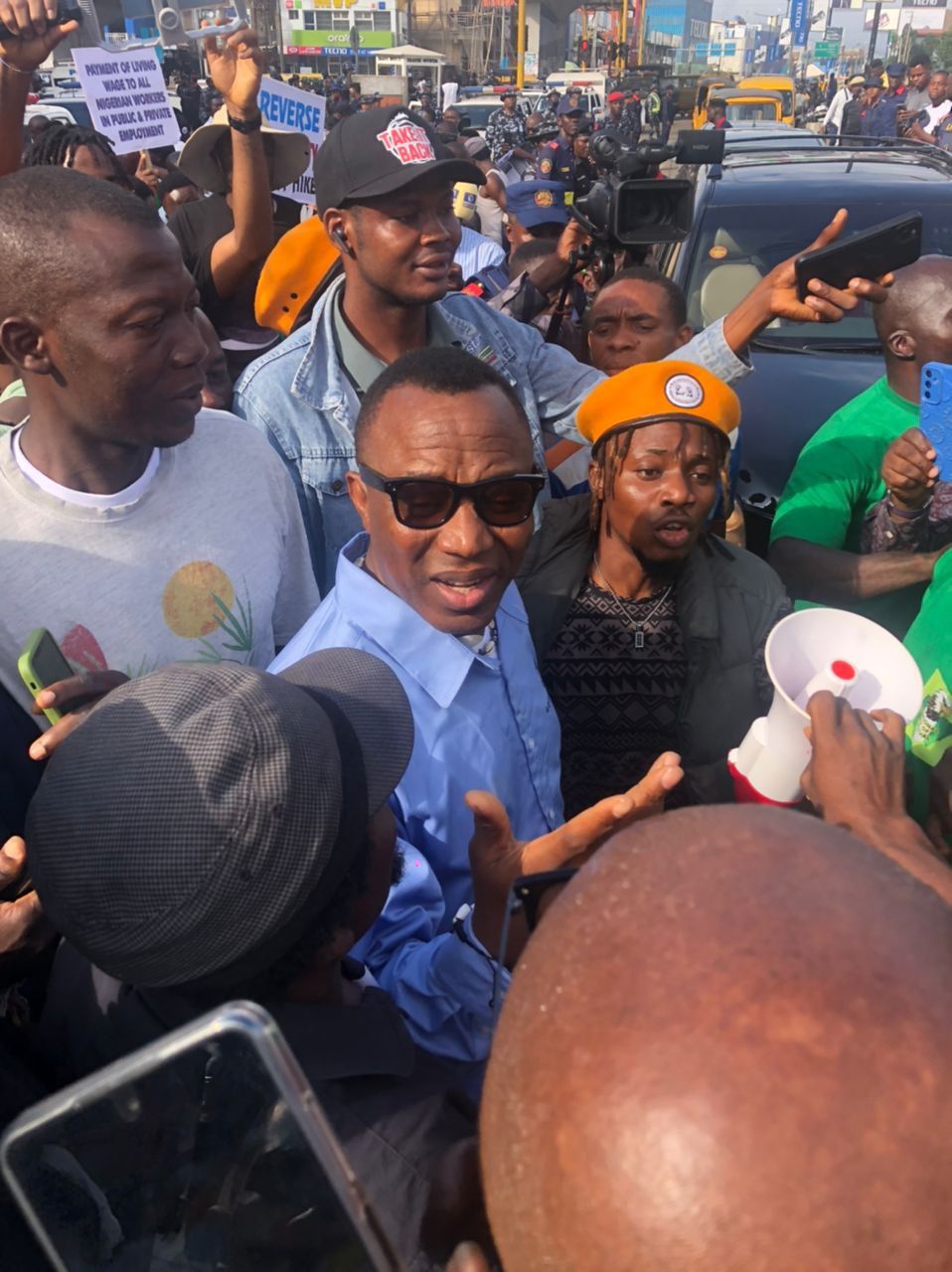 Former presidential candidate of the African Action Congress, Omoyele Sowore joined the protest in Lagos.