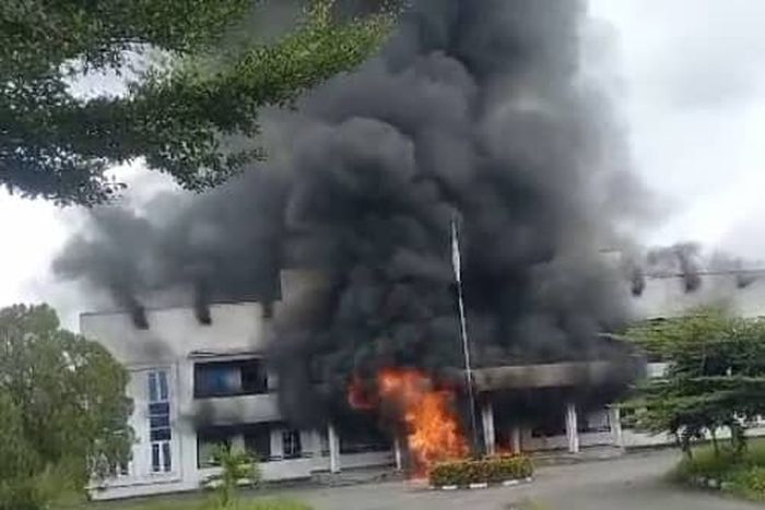 Ikwerre LG Secretariat is one of the three public properties that were set on fire by thugs following a local government election in Rivers State.