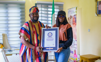 Guinness World Record holder Ololade (JPTS/ISQ graduand) visits Chris Imumolen