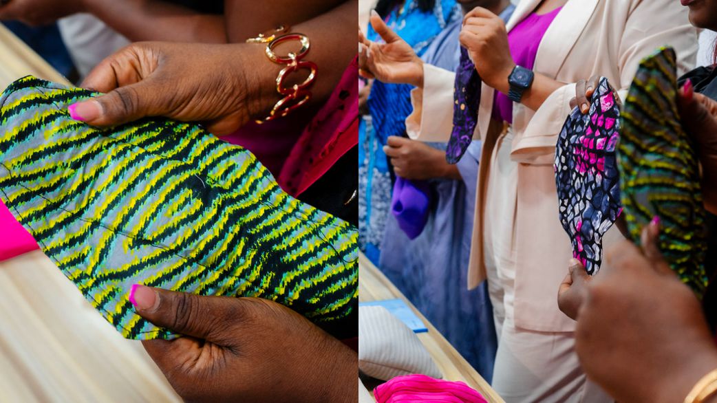 Display of reusable sanitary pads at the HumanX partnership with CODE press conference in Abuja on Monday, June 30. [CODE/Flickr]