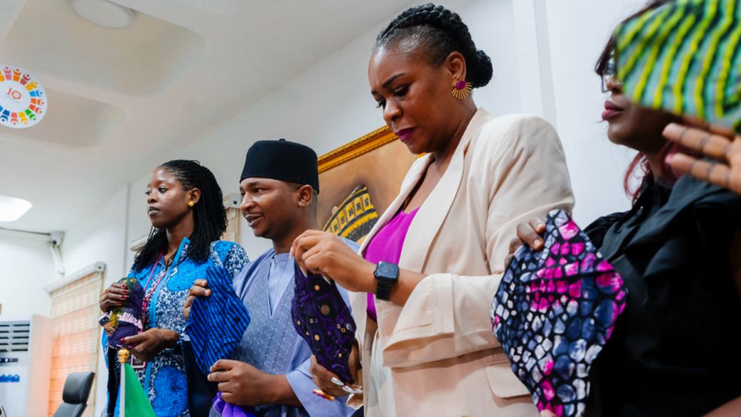 Display of reusable sanitary pads at the HumanX partnership with CODE press conference in Abuja on Monday, June 30. [CODE/Flickr]