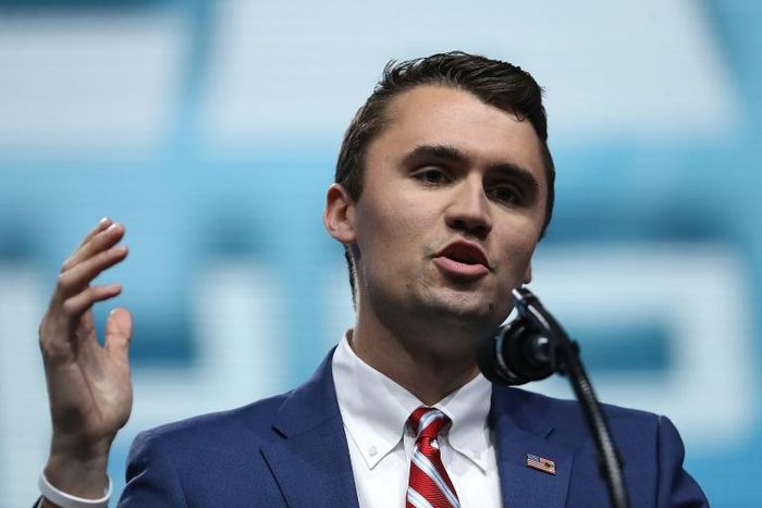 Conservative student activist Charlie Kirk, pictured May 2018, tweeted a theory that the French "yellow vest" rioters want to be led by US President Trump, which Trump himself has retweeted