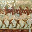 A fine relief of members of Hatshepsut's trading expedition to the mysterious "Land of Punt" from this pharaoh's elegant mortuary temple at Deir El-Bahri. In this scene, Egyptian soldiers bear tree branches and axes. (Image credit: Creative Commons, Co...