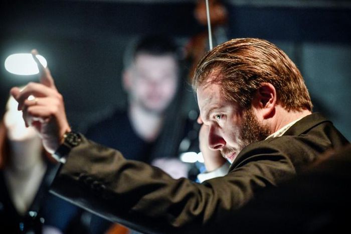 Russian-American conductor and pianist Ignat Solzhenitsyn, son of famous Russian writer and dissident Alexander Solzhenitsyn, rehearsing the opera based on his father's story