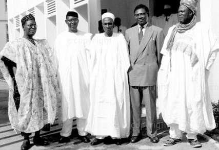 From L to R; Obafemi Awolowo, Nnamdi Azikwe, Tafawa Balewa on Independence day (Credit - Buzz Nigeria)