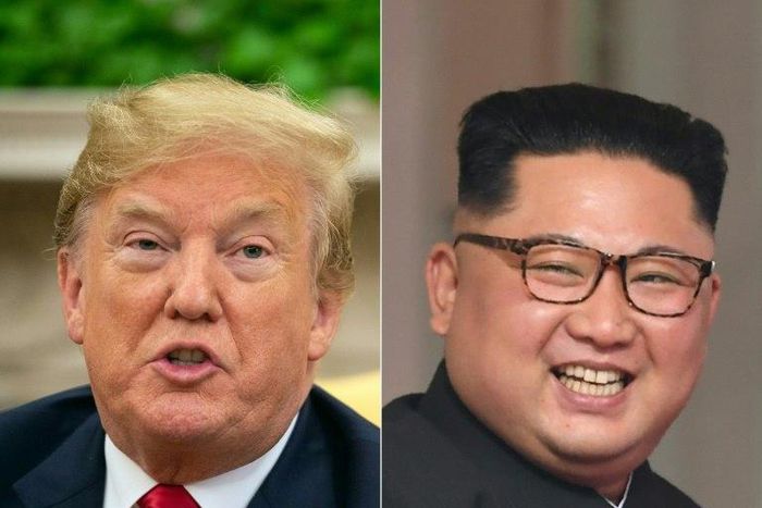 (FILES) (COMBO) This combination of file pictures created on July 12, 2018 shows US President Donald Trump speaking to the press in the Oval Office at the White House in Washington, DC, on June 27, 2018, and North Korea's leader Kim Jong Un (R) at the ...