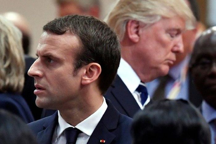 Macron (L) and other European leaders are trying to salvage a landmark 2015 accord to curb Tehran's nuclear programme, which Trump pulled the US out of last May