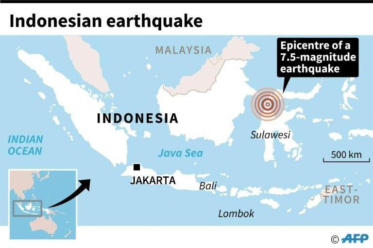 Map of Indonesia locating the island of Sulawesi, where an 7.5 magnitude earthquake struck Friday.