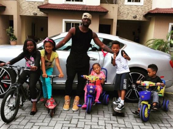 Peter Okoye pictured with his two kids, Aliona and Cameron, along with their friends