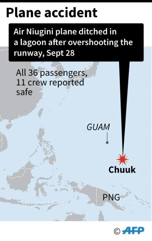 Map locating the area where a passenger plane ditched into a Pacific lagoon Friday.