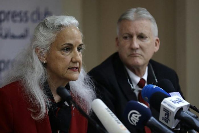 Marc and Debra Tice, the parents of US journalist Austin Tice, who was abducted in Syria in 2012, give a press conference in the Lebanese capital Beirut on December 4, 2018
