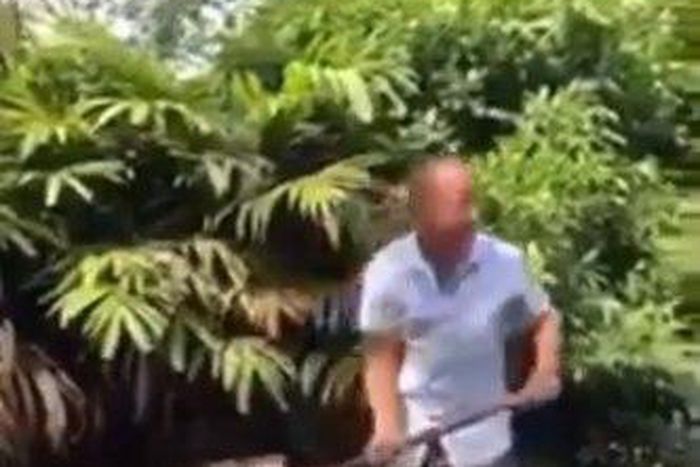 A Chinese citizen living in Ghana was made to clean up a garden he messed up with human faeces.