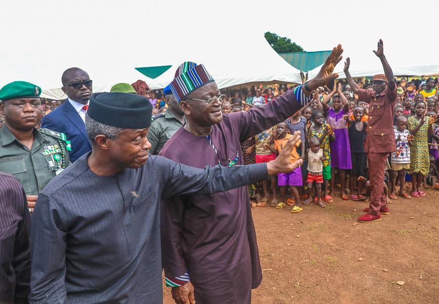 Osinbajo with Benue Governor Samuel Ortom during a special visit to Benue to access state of the IDP camps