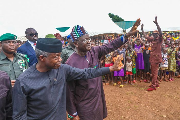 Osinbajo with Benue Governor Samuel Ortom during a special visit to Benue to access state of the IDP camps