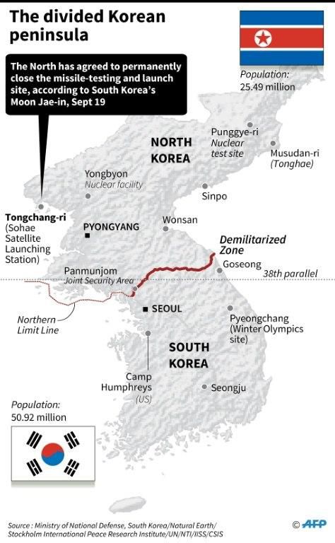 Map of the Korean peninsula locating Tongchang-ri (Sohae Satellite Launching Station), which North Korea agreed to permanently close.