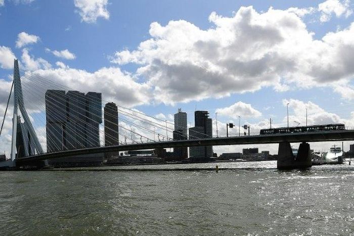 Rotterdam's Erasmus bridge connects the northern and southern parts of the city across the Nieuwe Maas River and is used by thousands of people daily