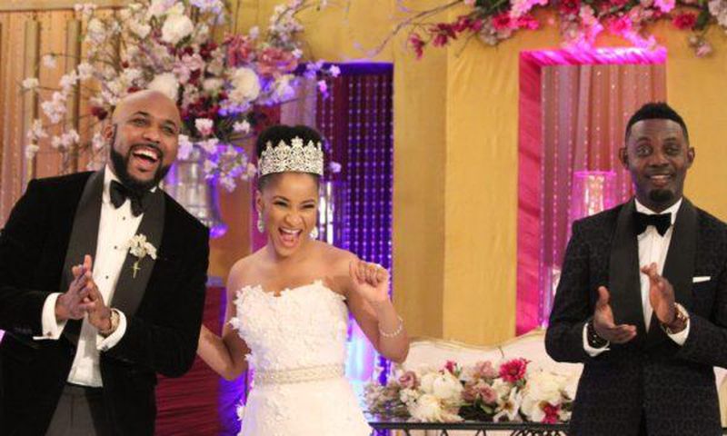 Banky W, Adesua Etomi and AY Makun in "The Wedding Party"
