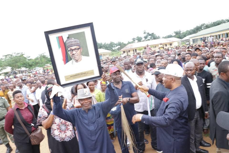 Akpabio storms rally with Buhari’s official portrait