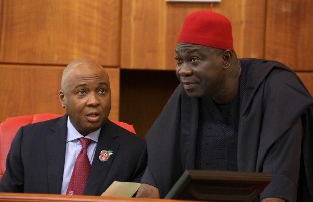 Senate President, Bukola Saraki (left) and Deputy Senate President, Ike Ekweremadu (right)