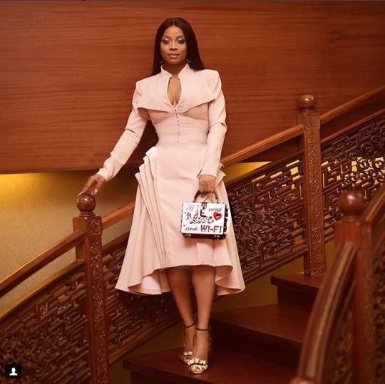 Toke Makinwa slaying in a pink dress