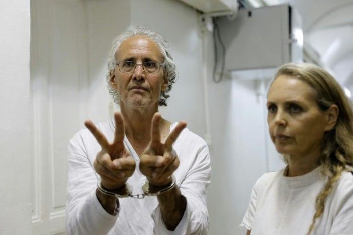 American-French law professor Frank Romano (L) stands next to his lawyer Gaby Lasky on September 16, 2018